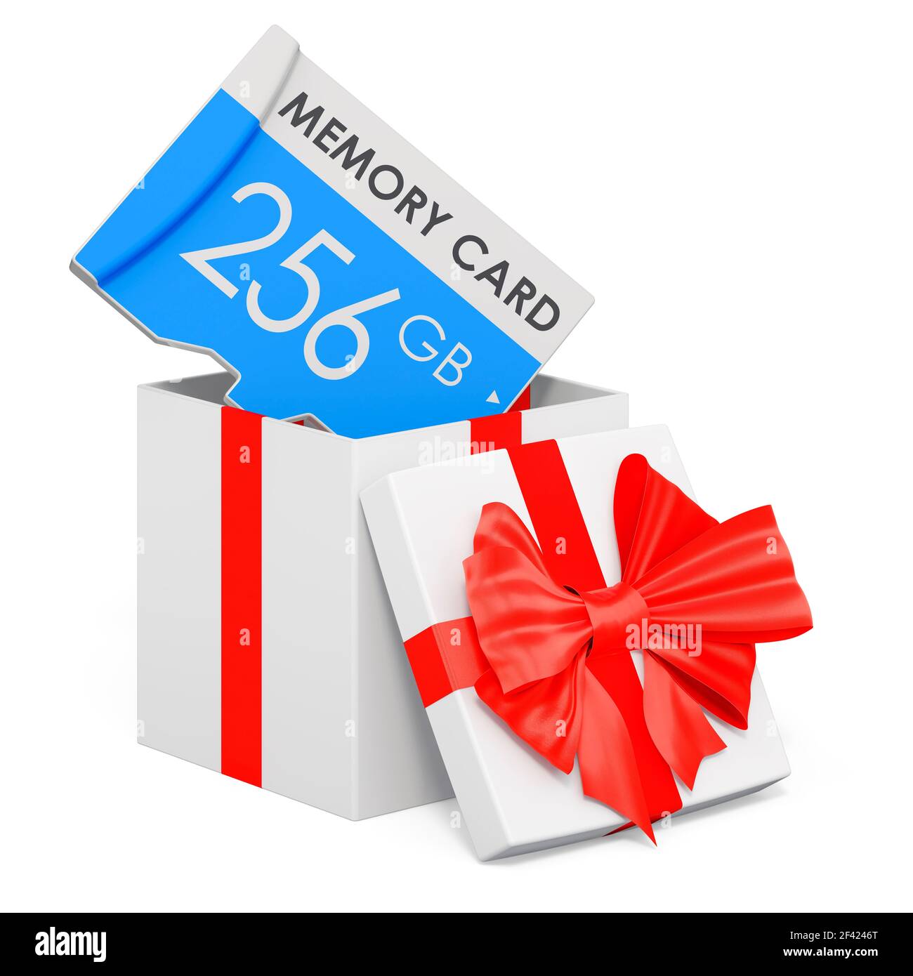 Memory card inside gift box, present concept. 3D rendering isolated on ...