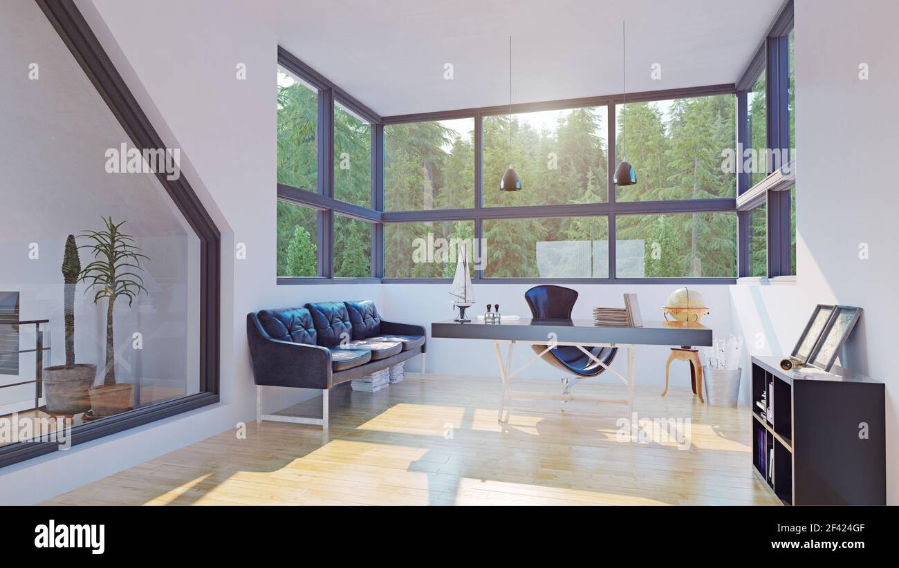 modern home office interior. 3d design rendering Stock Photo - Alamy