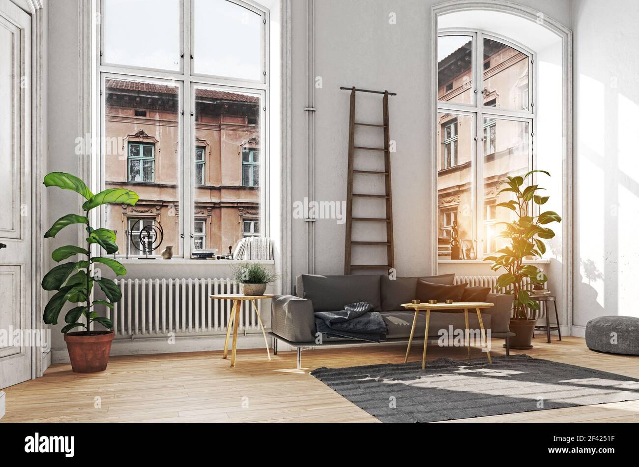 modern scandinavian style interior design. 3d illustration concept ...