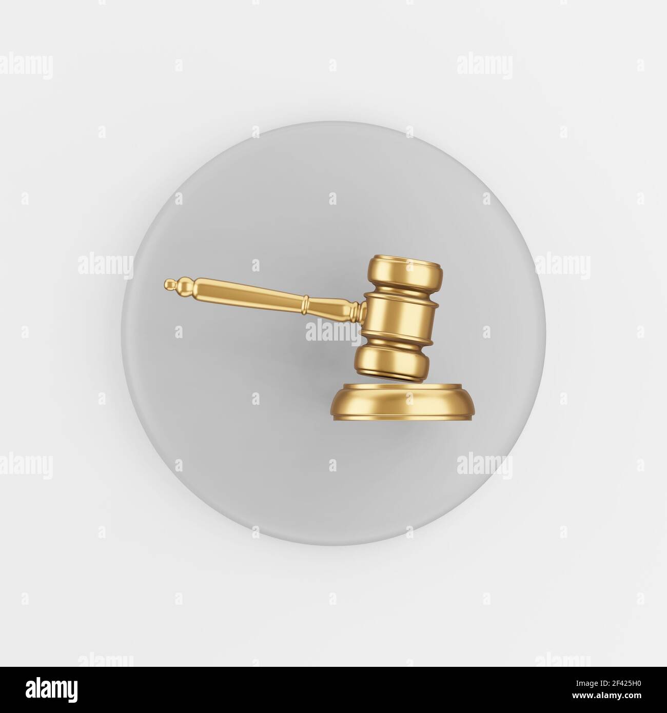 Gold gavel judge icon. 3d rendering round gray key button, interface ui ...