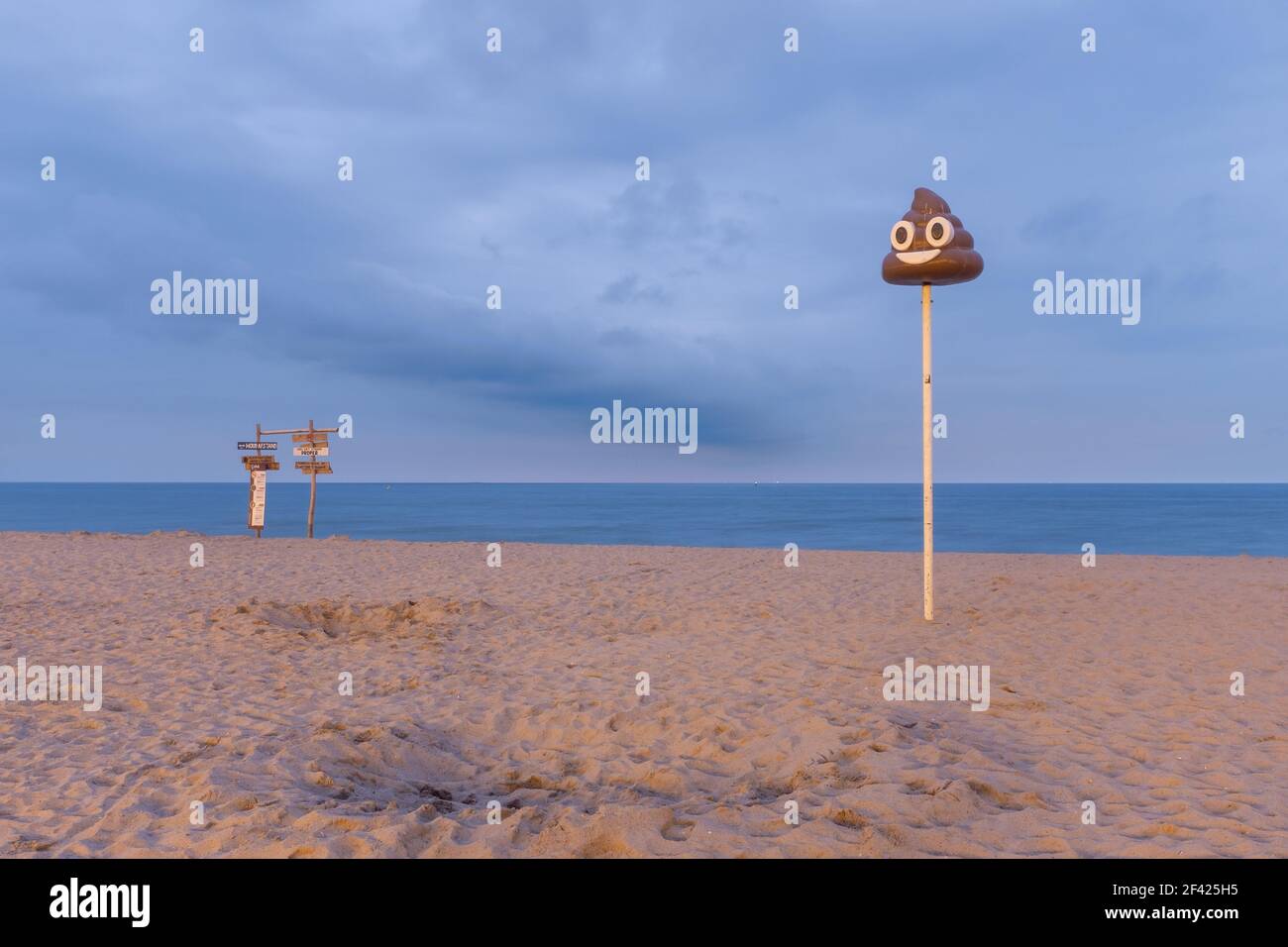 Orientation pole on the beach of Ostend in Belgium. Stock Photo