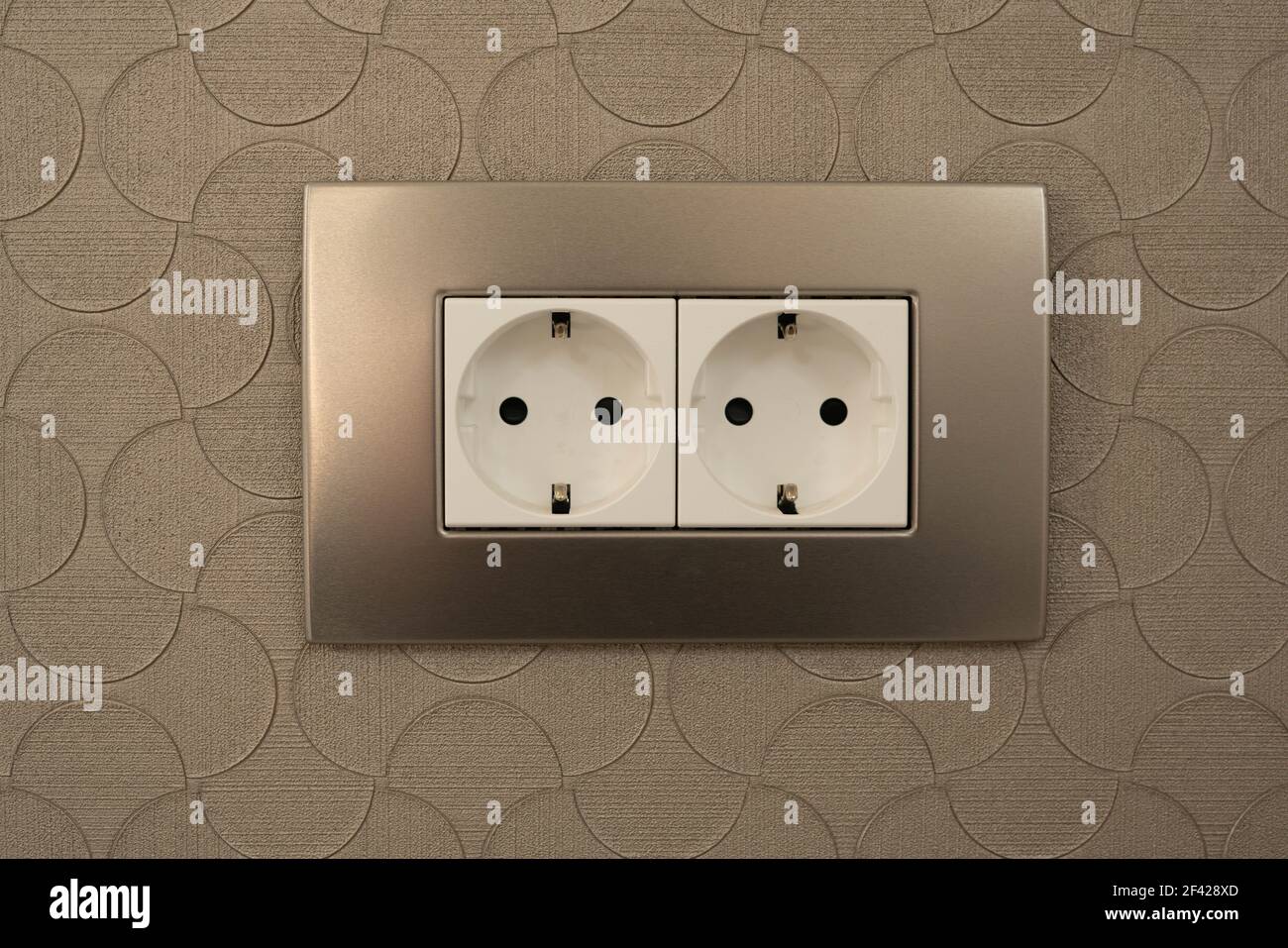 Double socket 220 volt Euro standard with grounding in a metal frame Stock Photo Alamy