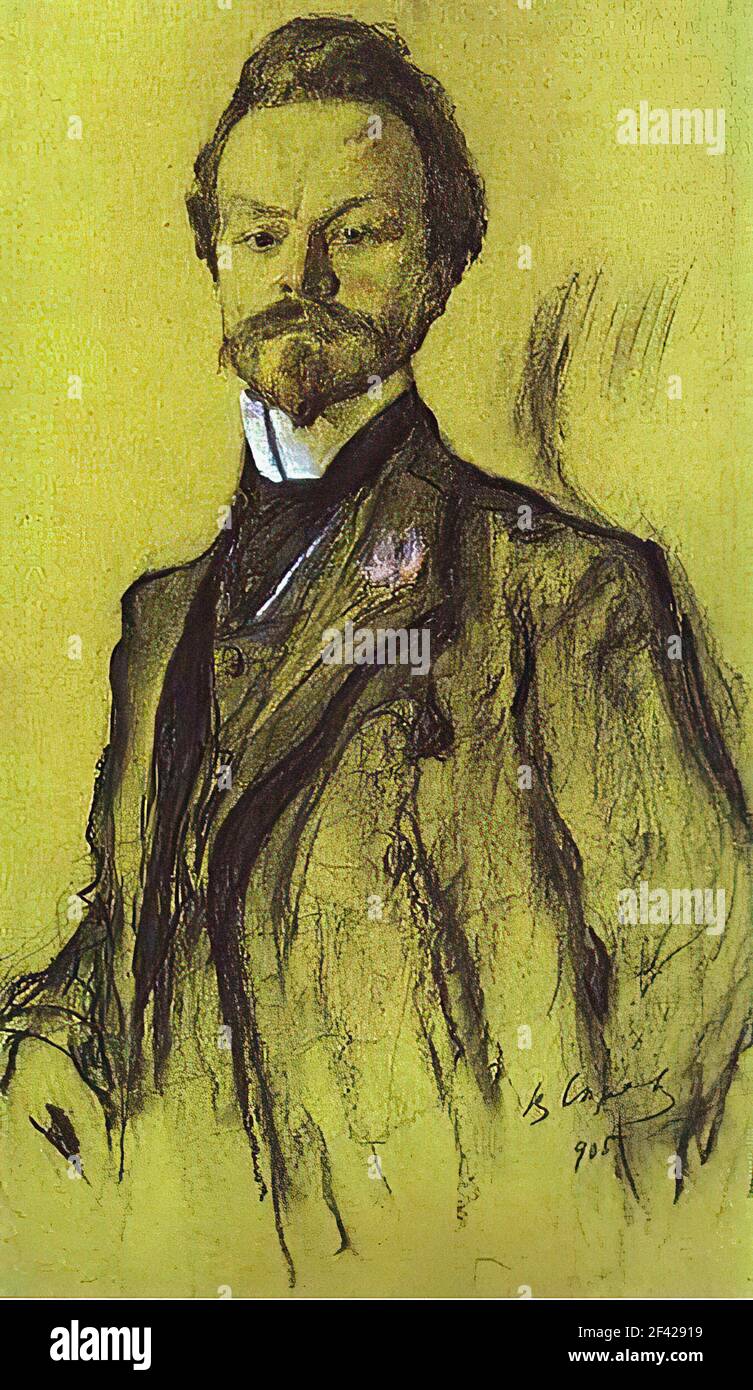 Valentin Serov - Portrait Poet Konstantin Balmont 1905 Stock Photo