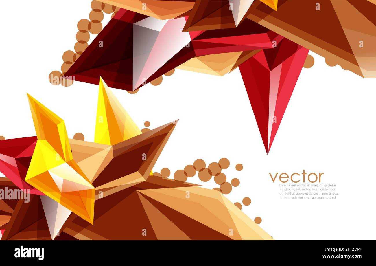 Color glass crystals on white background, geometric abstract