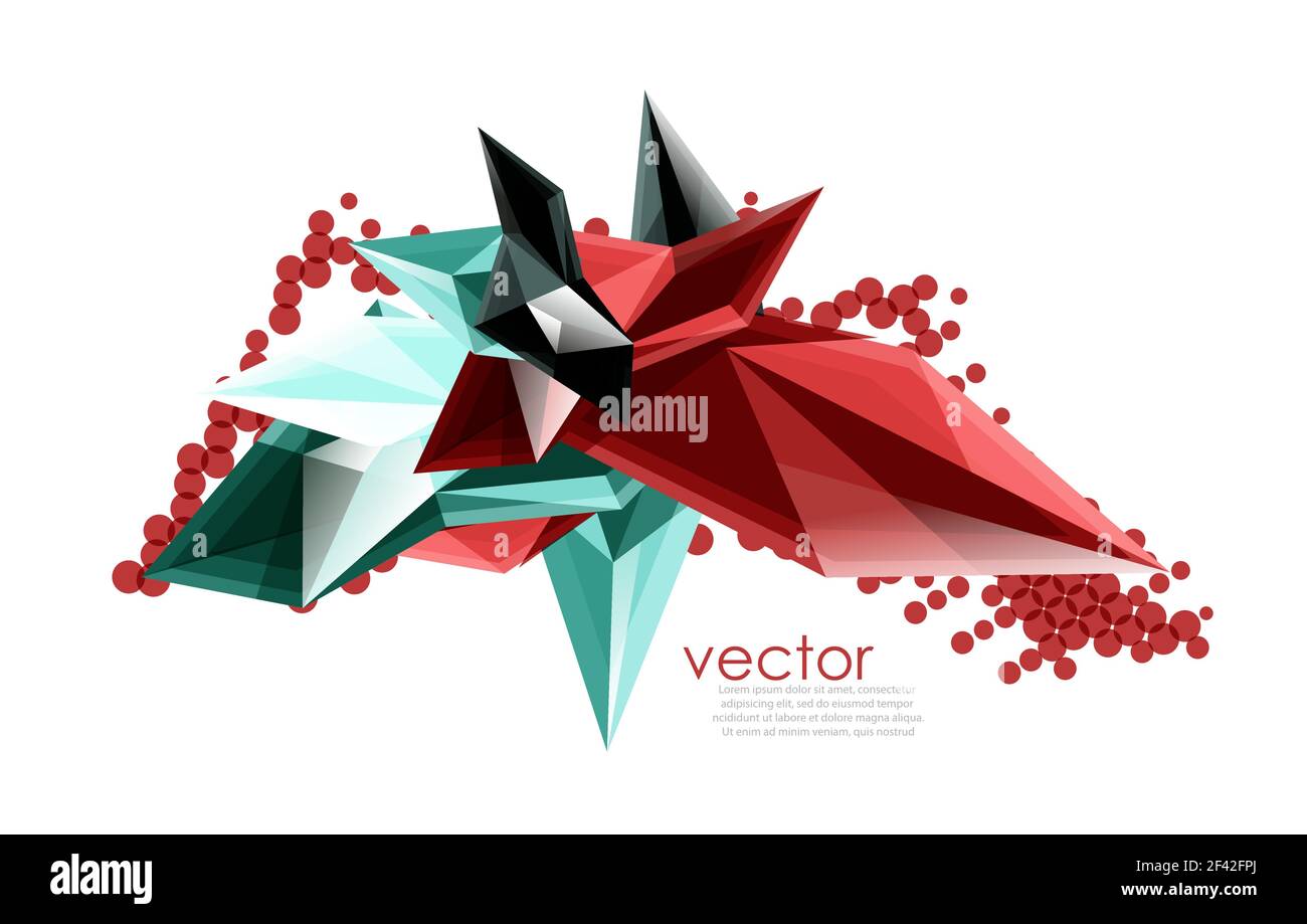 Color glass crystals on white background, geometric abstract