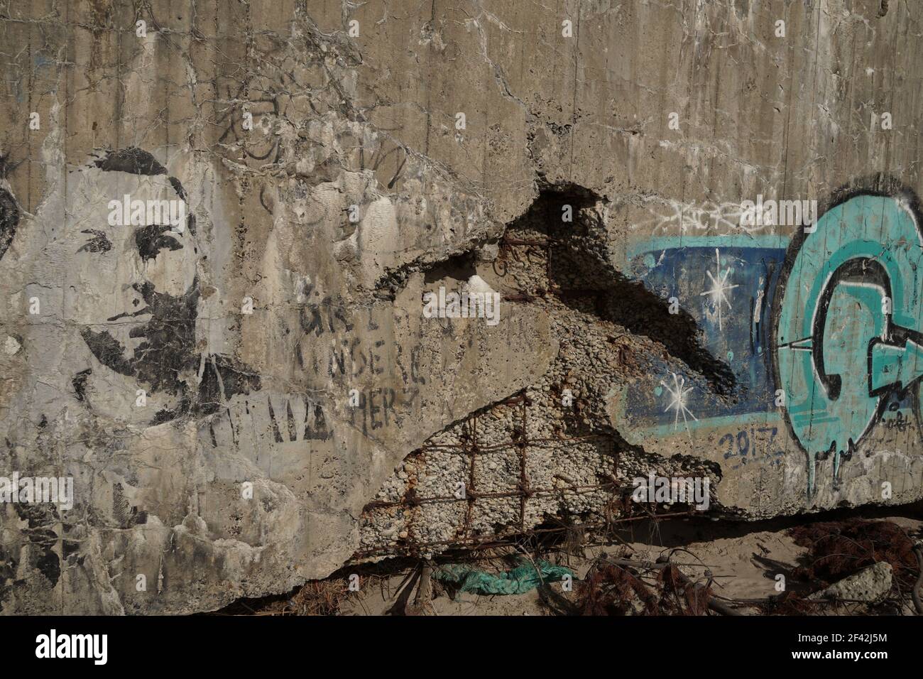 bunker ruin at beach near Houvig Jutland Denmark wall closeup Stock