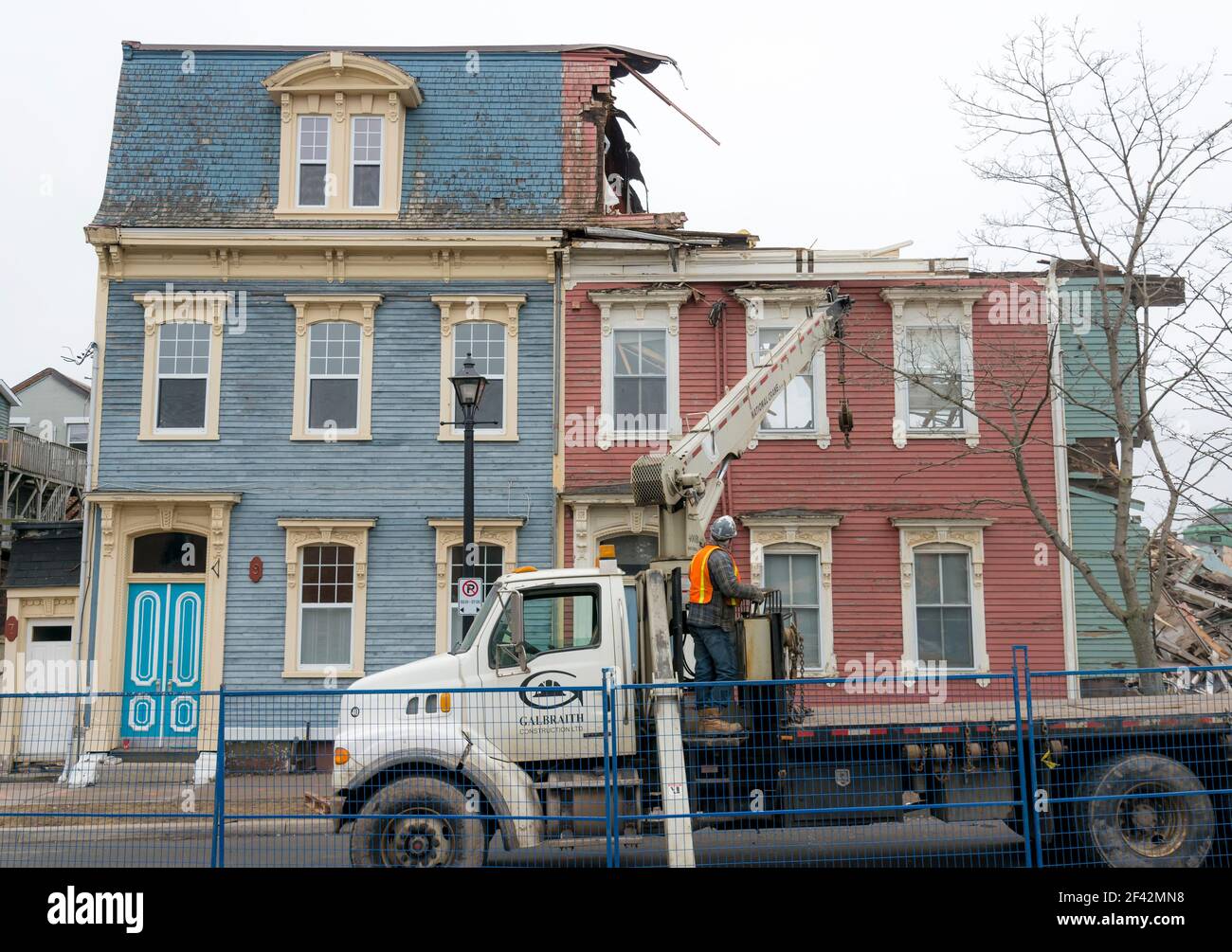 Saint John, New Brunswick, Canada - April 8, 2017: The historic 'jellybean' houses are demolished. These houses survived the Great Fire of 1877. Stock Photo