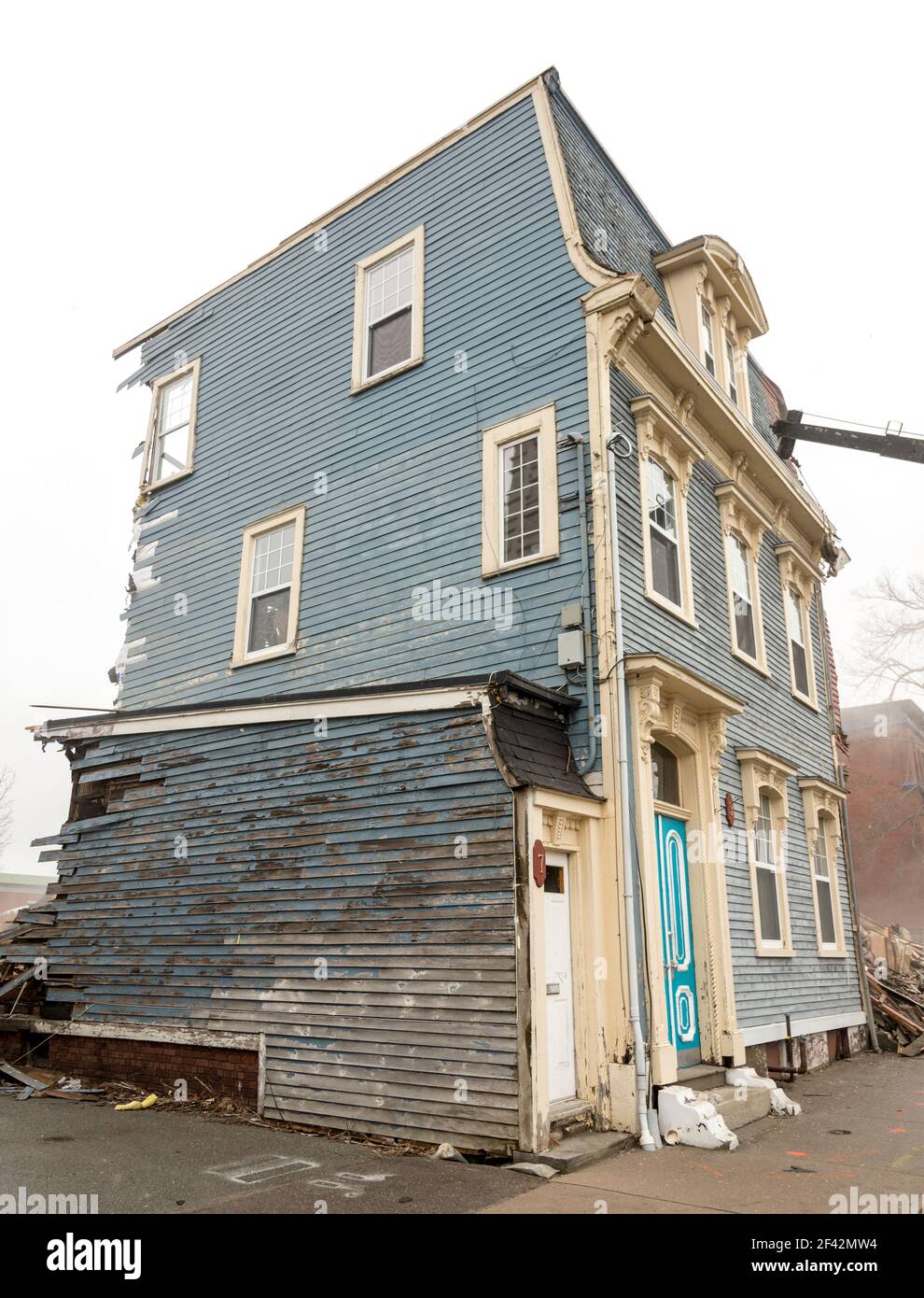 Saint John, New Brunswick, Canada - April 8, 2017: The historic 'jellybean' houses are demolished. These houses survived the Great Fire of 1877. Stock Photo