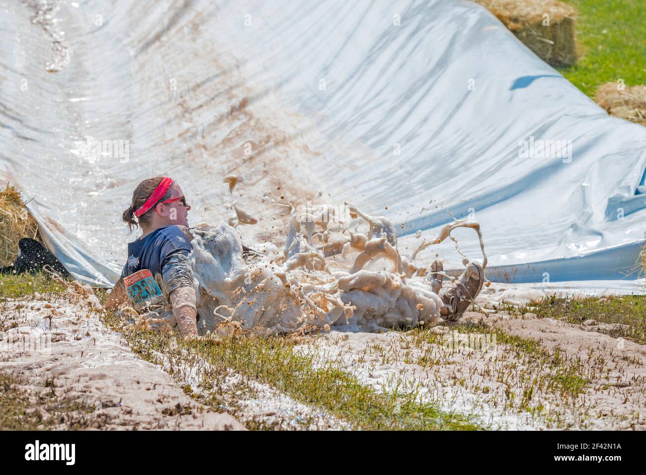 Poley Mountain, New Brunswick, Canada - June 25, 2016: Participating in the annual fundraiser 'Mud Run For Heart'. Stock Photo