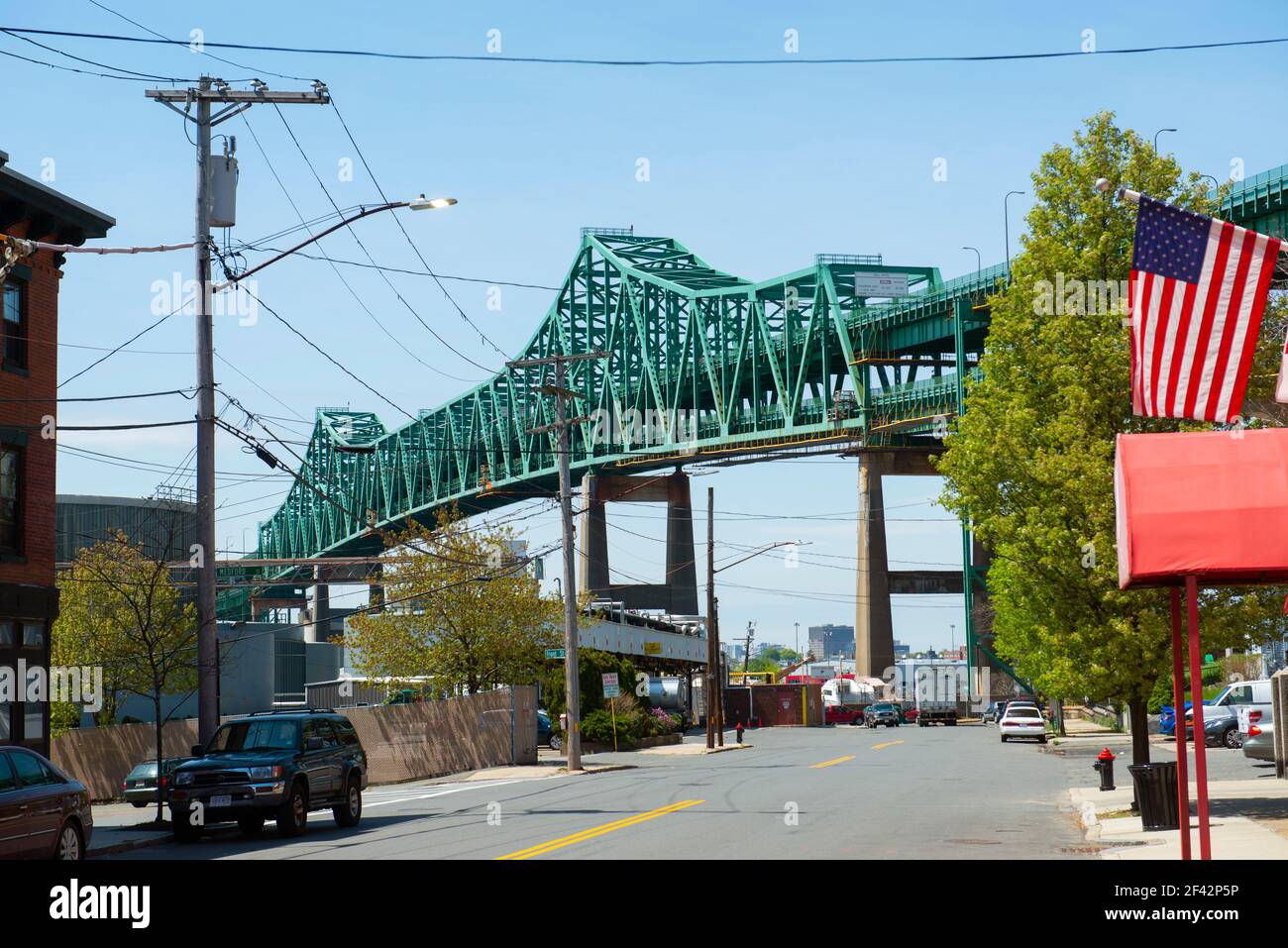 Tobin Memorial Bridge aka Tobin Bridge is a cantilever truss bridge