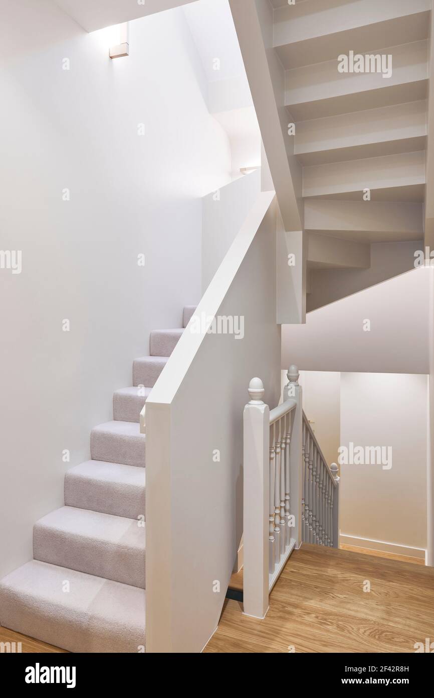 Stairs. Chevening Road House, London, United Kingdom. Architect: Monica Mauti, 2020. Stock Photo
