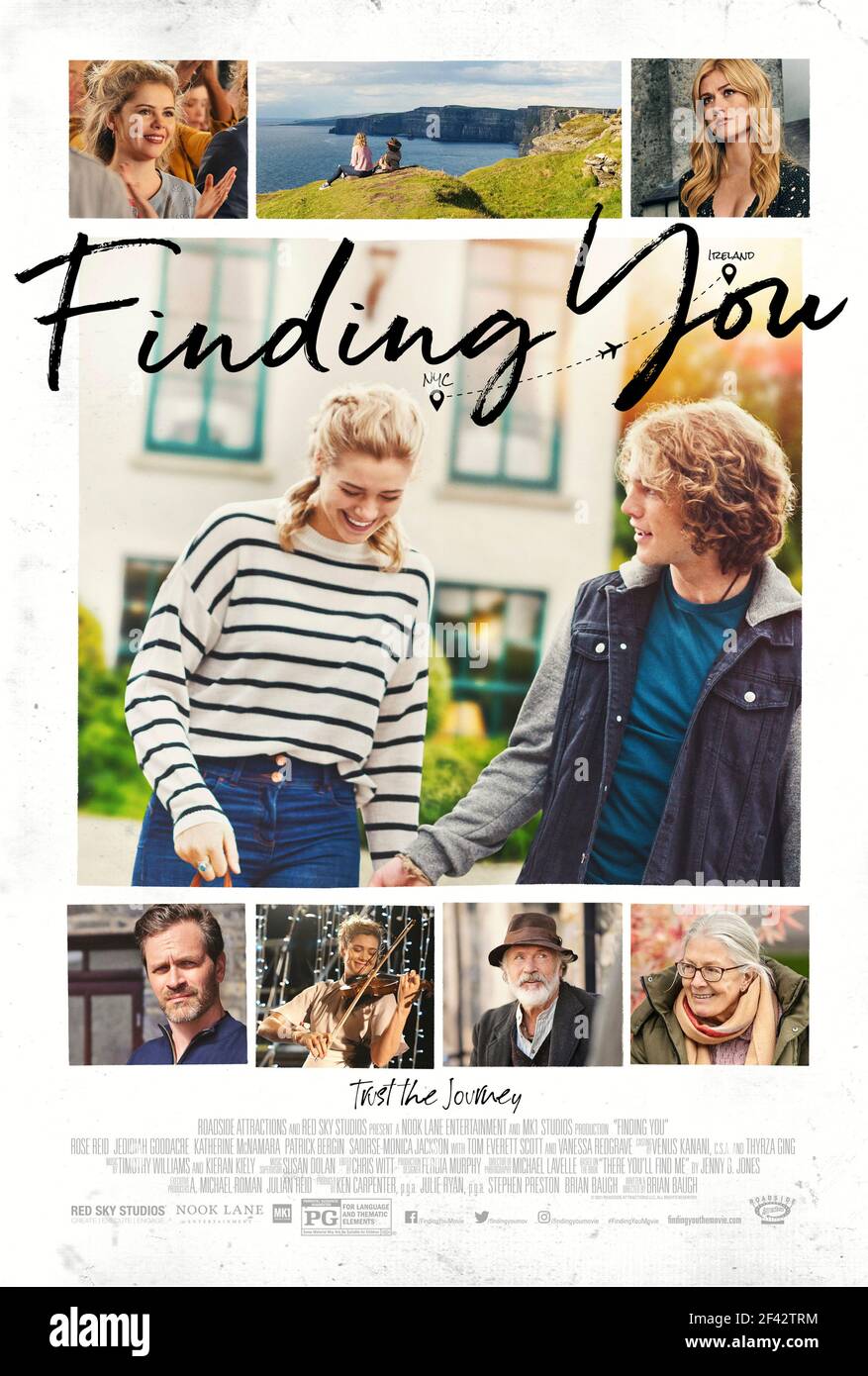 Finding You (2021) directed by Brian Baugh and starring Katherine McNamara, Vanessa Redgrave and Tom Everett Scott. Adaptation of Jenny B. Jones' novel 'There You'll Find Me' about an unlikely romance between a musician and movie star in rural Ireland. Stock Photo