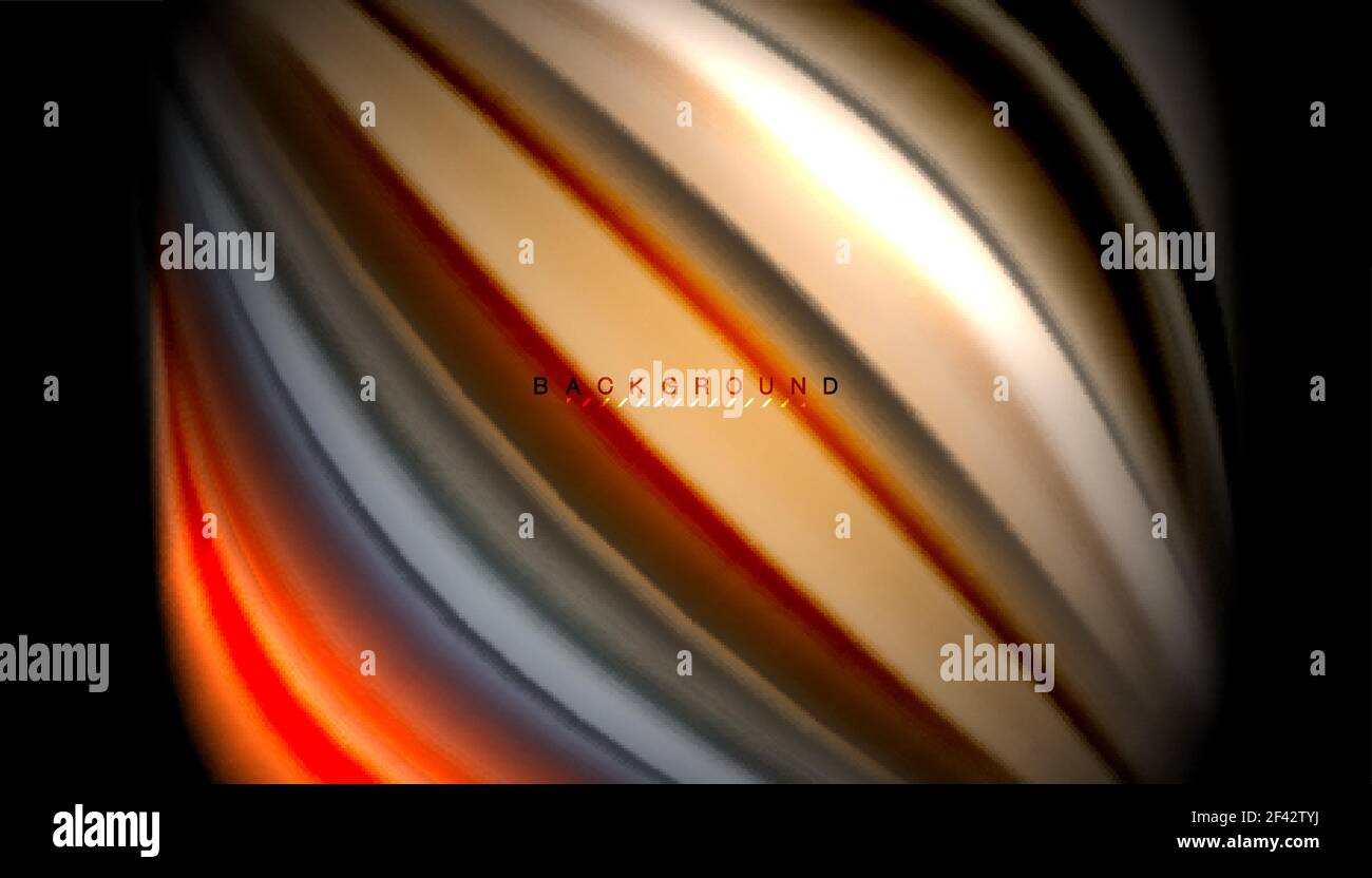 Fluid wavy multicolored lines on black. Fluid wavy multicolored lines on black, vector background, dynamic motion pattern Stock Vector