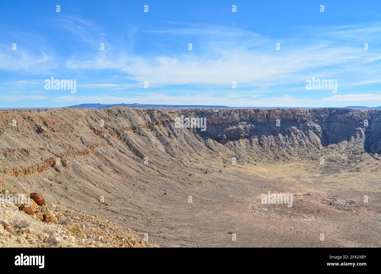 Meteor Crater Natural Monument in the Arizona Rocky Plain Stock Photo