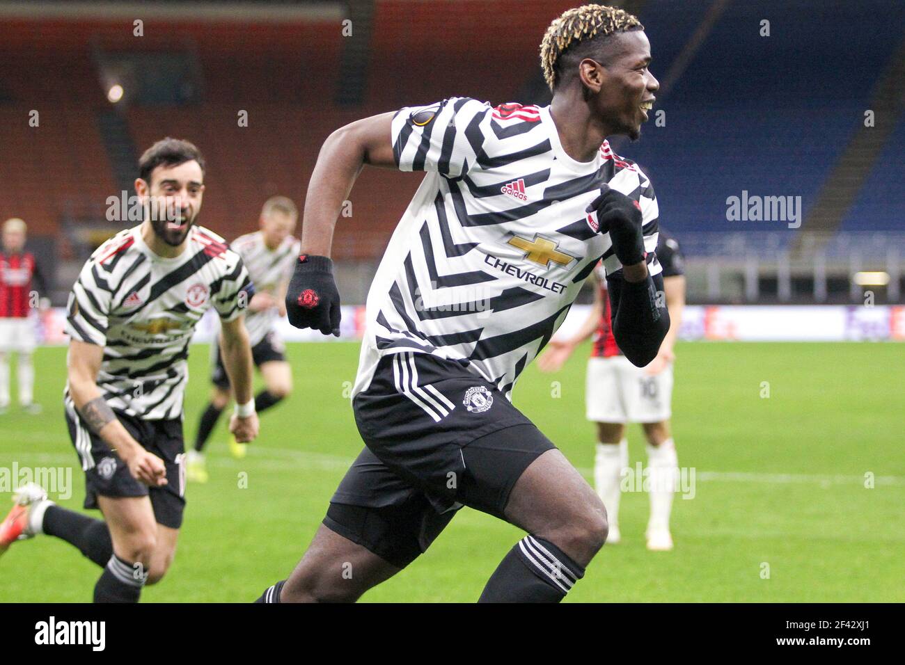 Milan, Italy. 18th Mar, 2021. MILAN, ITALY - MARCH 18: goal by Paul Pogba of Manchester United FC during the UEFA Europa League match between AC Milan and Manchester United FC at Stadio San Siro on March 18, 2021 in Milan, Italy (Photo by Ciro Santangelo/Orange Pictures) Credit: Orange Pics BV/Alamy Live News Stock Photo