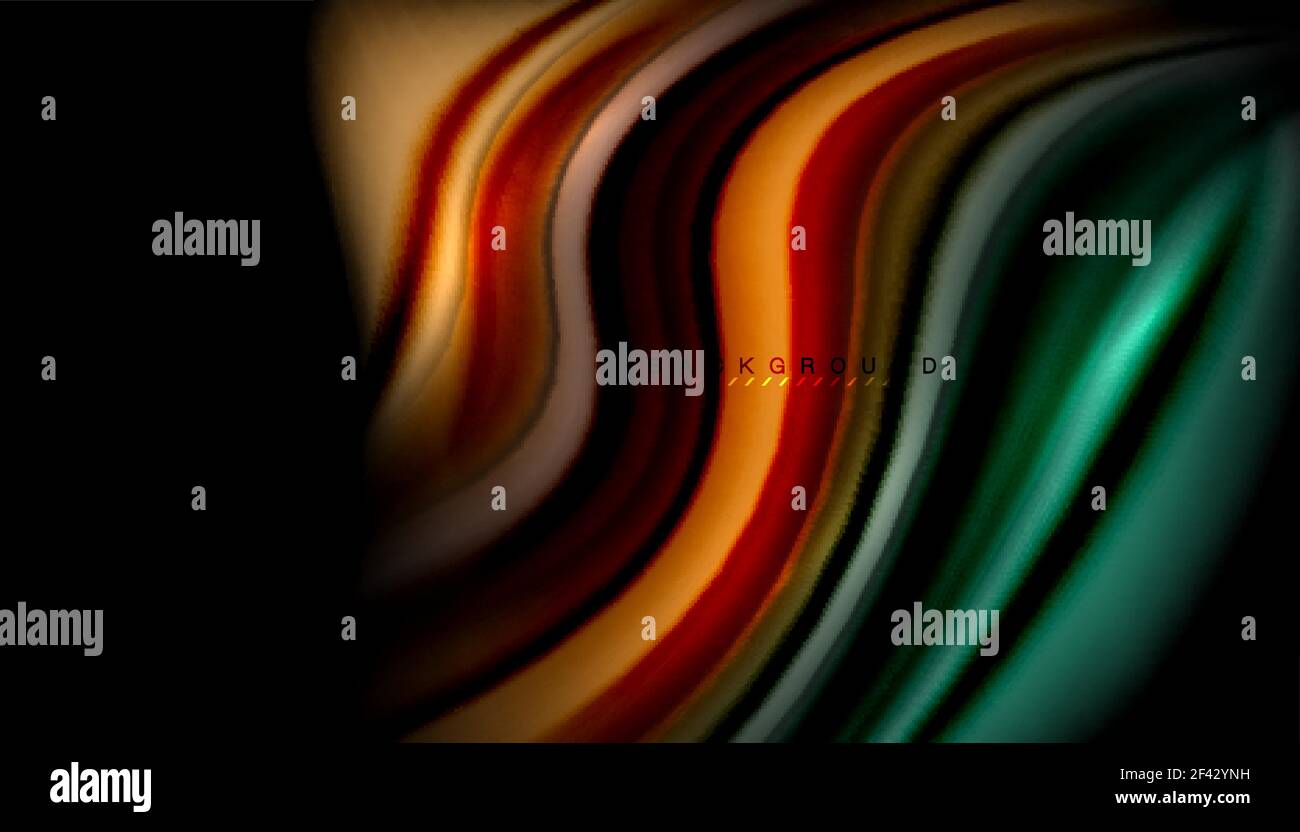 Fluid wavy multicolored lines on black. Fluid wavy multicolored lines on black, vector background, dynamic motion pattern Stock Vector