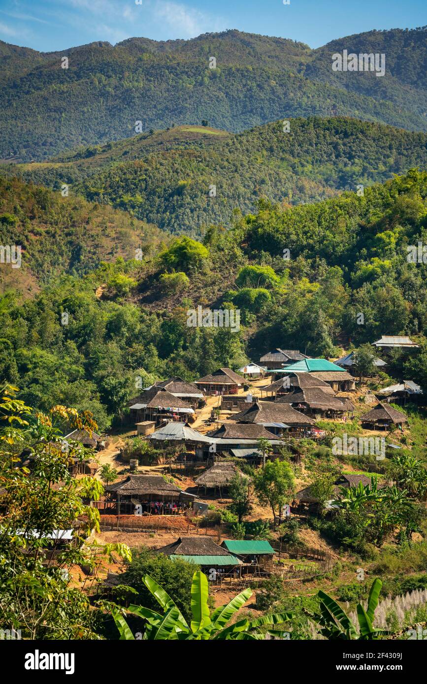 Remote village in mountains near Kengtung, Myanmar Stock Photo