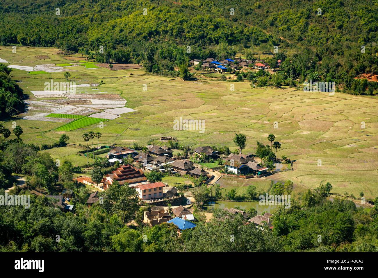 Remote village of Akhu tribe near Kengtung, Myanmar Stock Photo