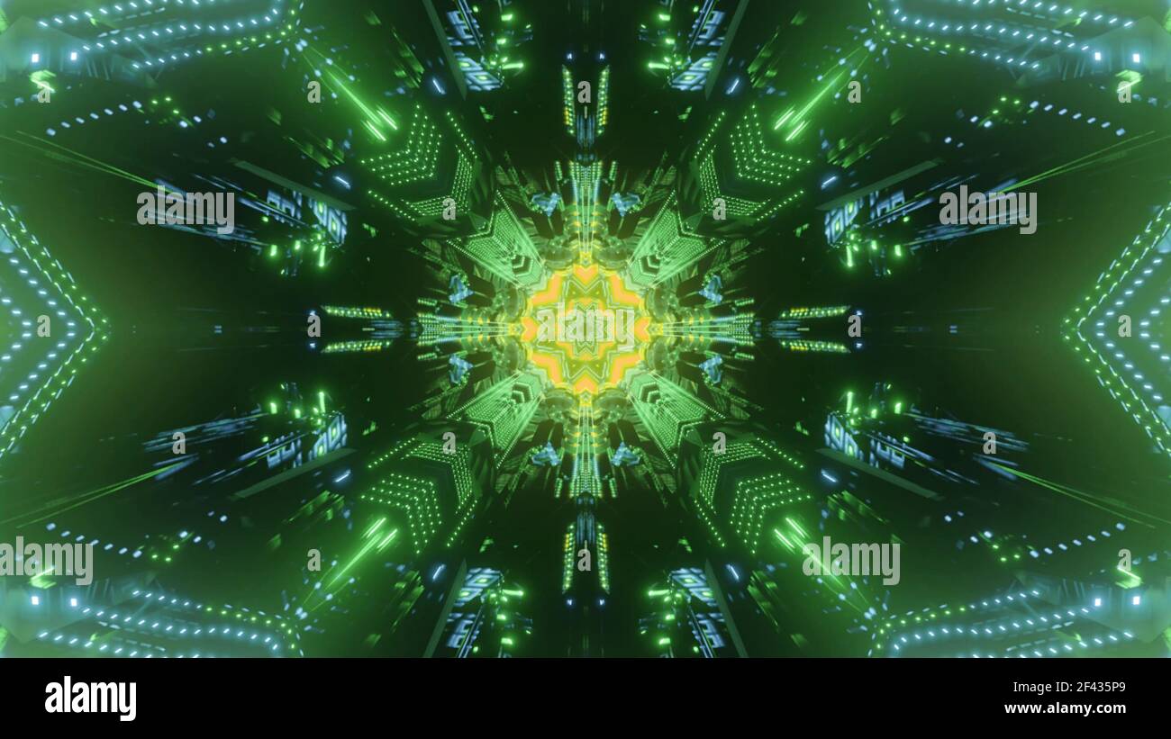 A 3D rendering of green laser lights forming a cosmic background Stock ...