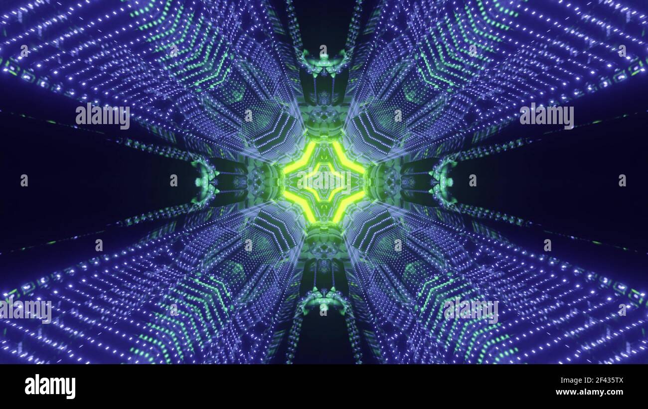 A 3D rendering of colorful laser lights forming a cosmic background ...