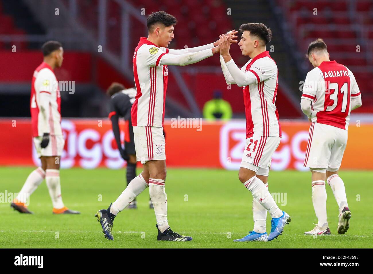 Amsterdam The Netherlands February 10 Edson Alvarez Of Ajax Lisandro Martinez Of Ajax Celebrating The Win During The Toto Knvb Beker Match Betwee Stock Photo Alamy