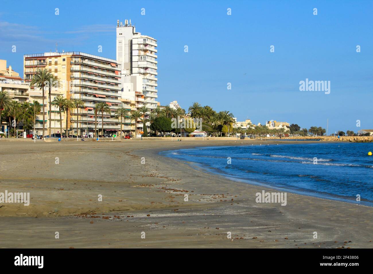 Santa Pola, Alicante, Spain- March 10, 2021 :Levante beach and beachfront  buildings in Santa Pola in a sunny day of spring Stock Photo - Alamy