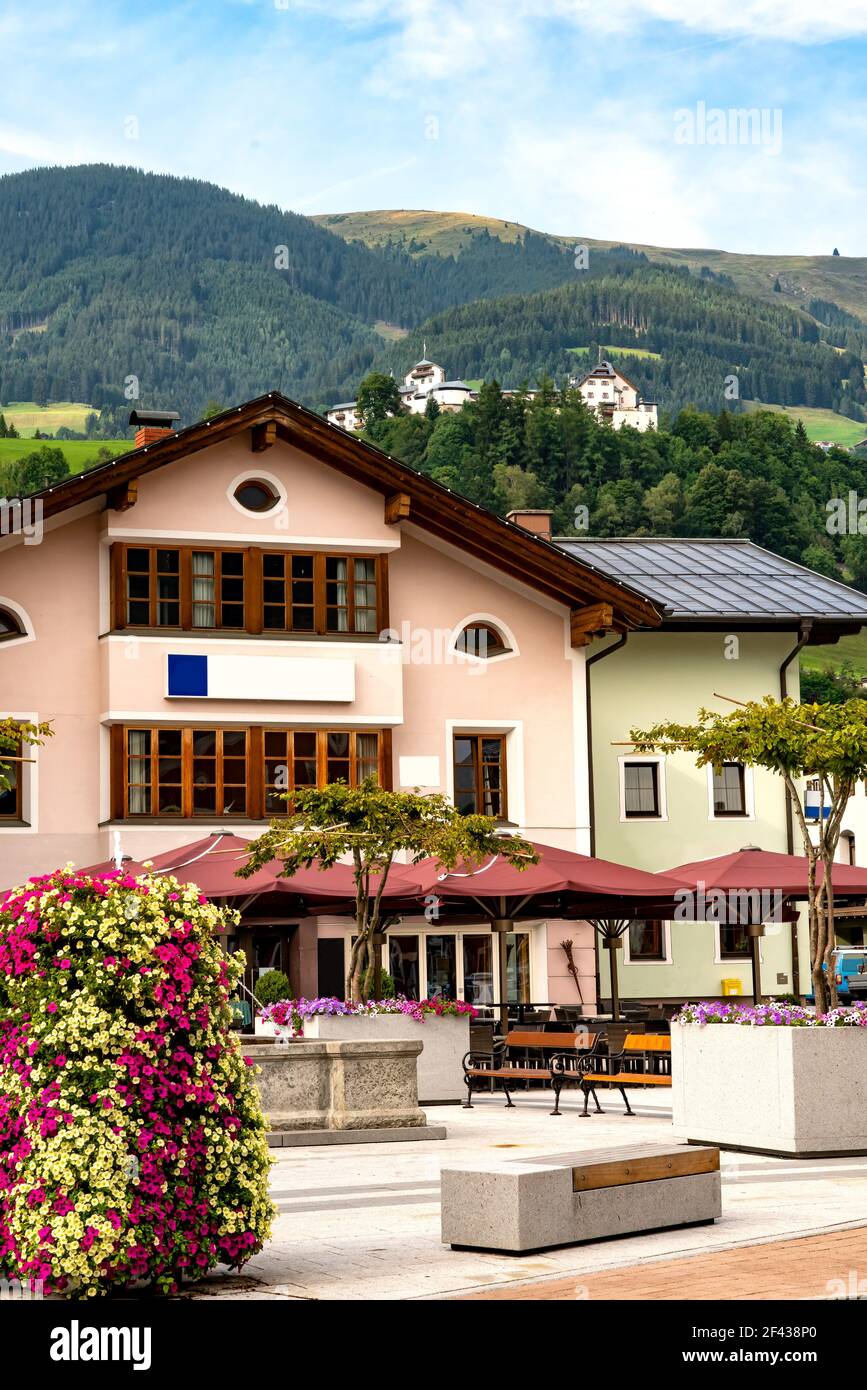 Cityscape of Mittersill in the austrian alps, Europe Stock Photo