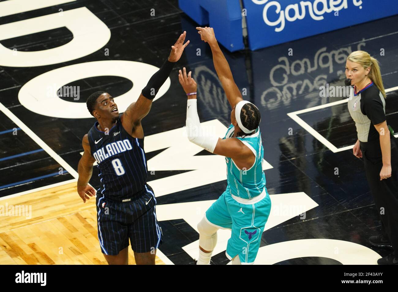 Orlando, Florida, USA, January 25, 2021, Charlotte Hornets face the Orlando Magic at the Amway Center  (Photo Credit:  Marty Jean-Louis) Stock Photo