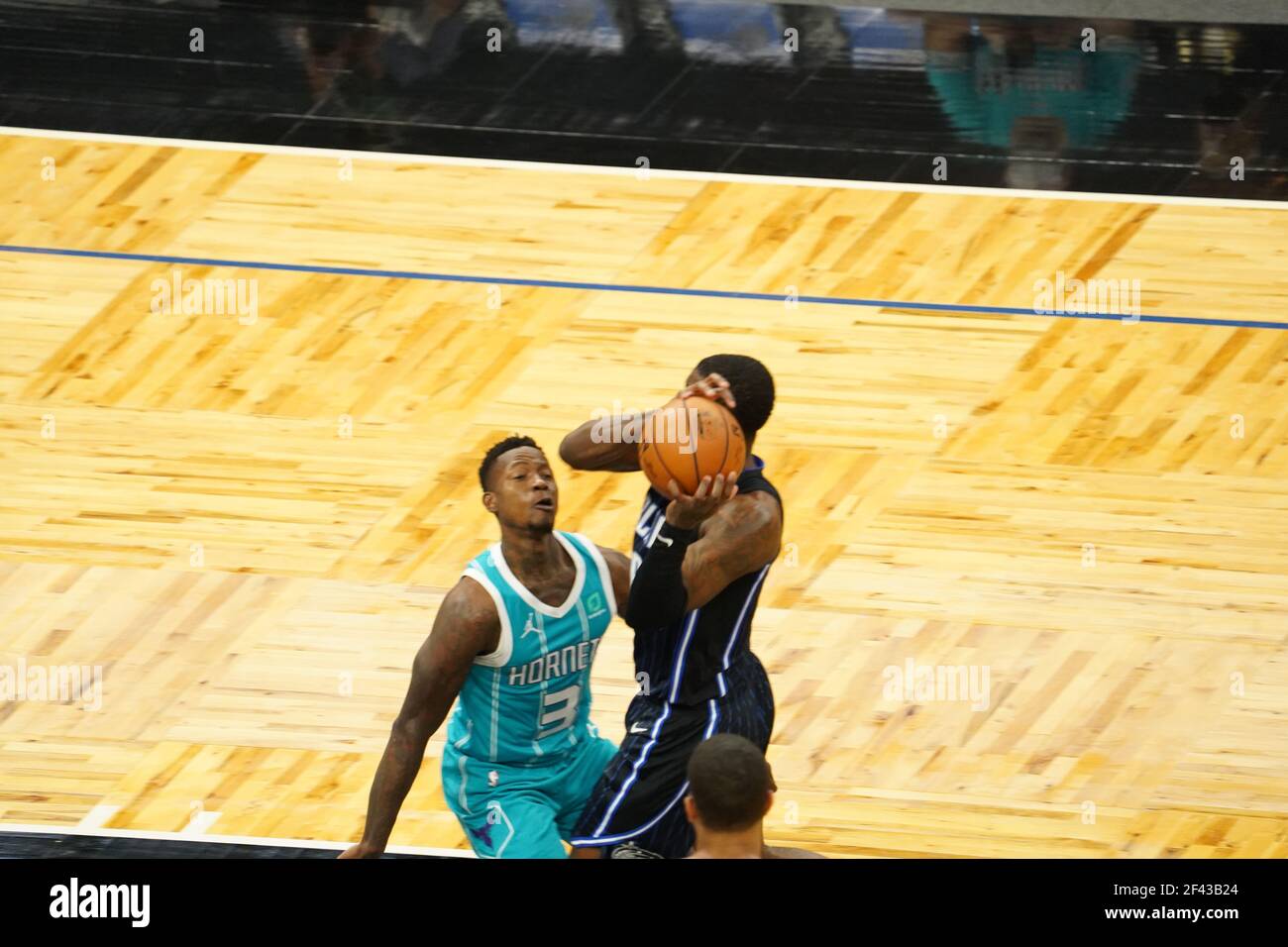 Orlando, Florida, USA, January 25, 2021, Charlotte Hornets face the Orlando Magic at the Amway Center  (Photo Credit:  Marty Jean-Louis) Stock Photo