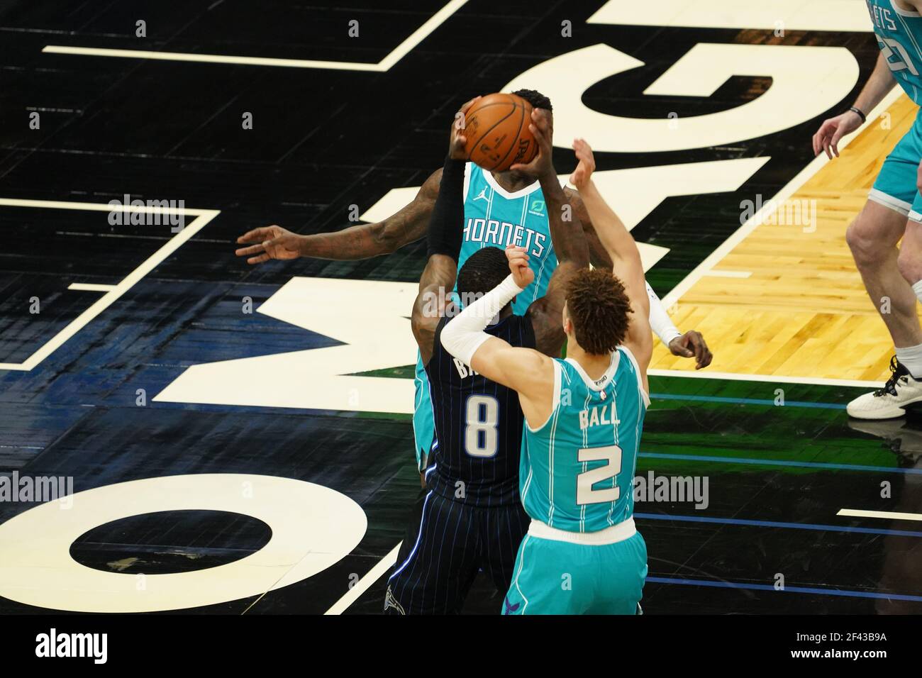 Orlando, Florida, USA, January 25, 2021, Charlotte Hornets face the Orlando Magic at the Amway Center  (Photo Credit:  Marty Jean-Louis) Stock Photo