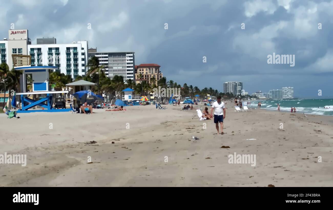 Lifeguard stands on Dania Beach, Fort Lauderdale, Florida, USA Stock Photo