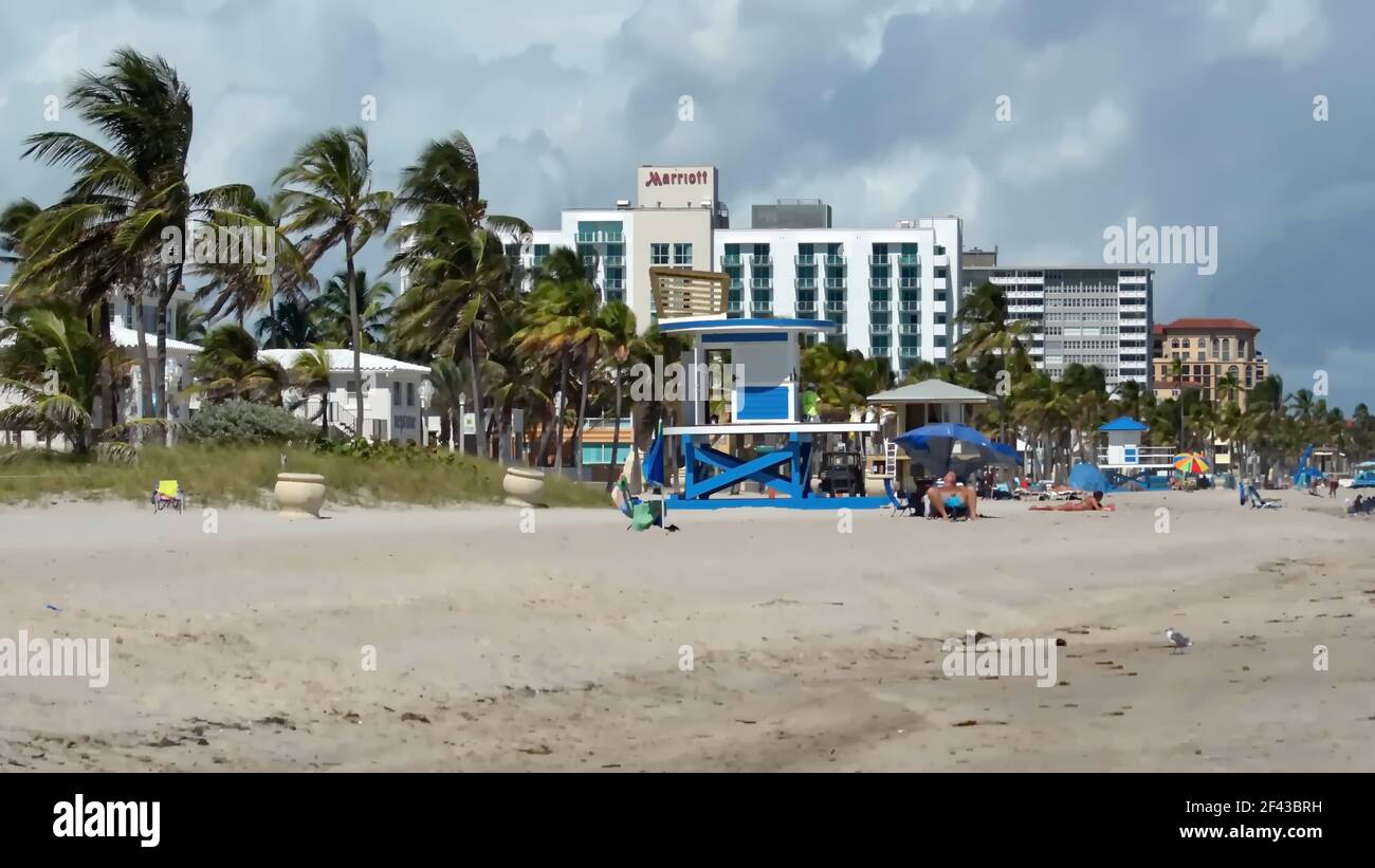 Lifeguard stands on Dania Beach, Fort Lauderdale, Florida, USA Stock Photo
