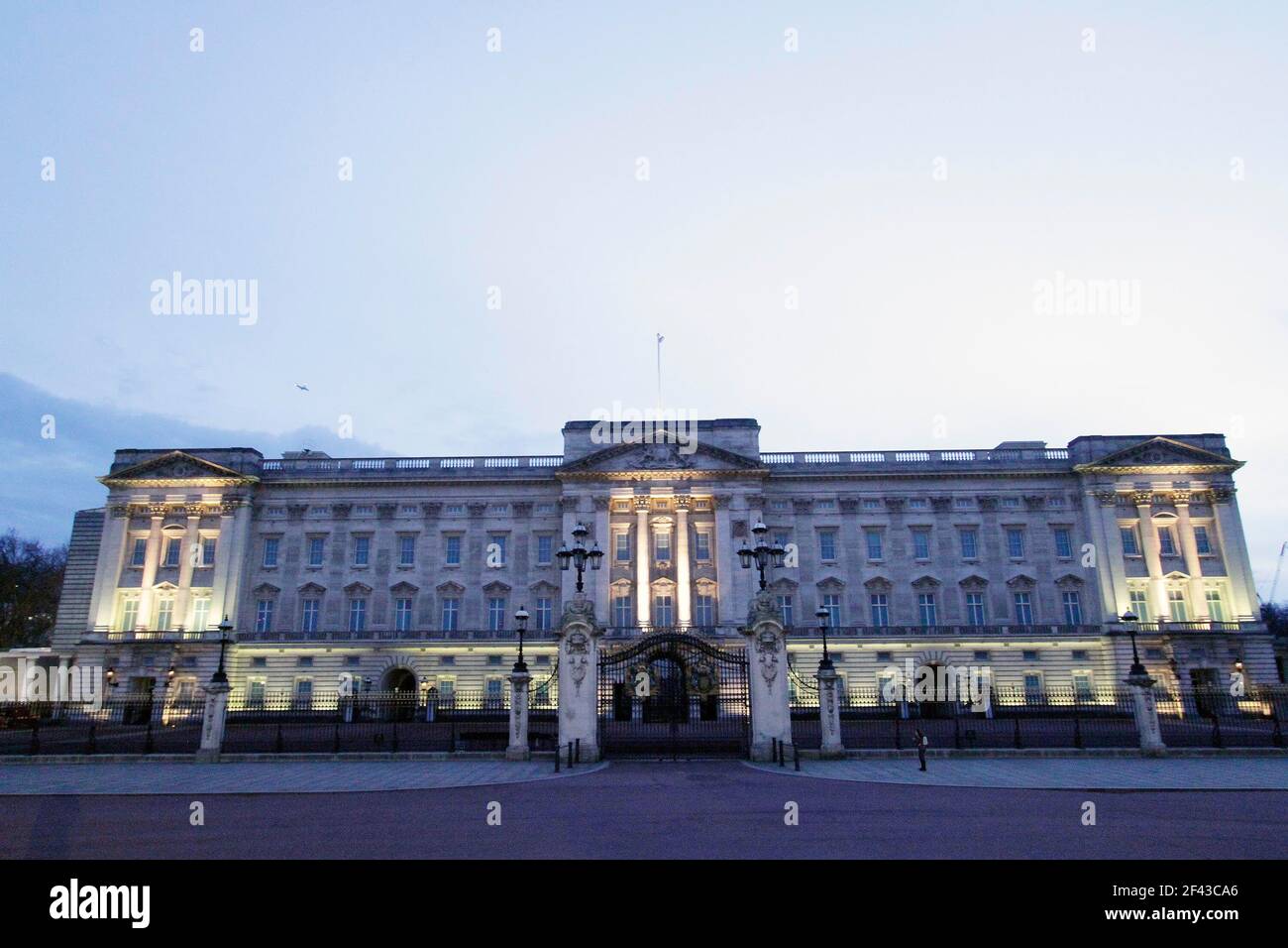 Buckingham Palace London England.evening time .the palace is still under refurbishment while everyone is at Windsor castle and prince Philip in the king Edward hospital  13/3/20121 blitz pictures Stock Photo