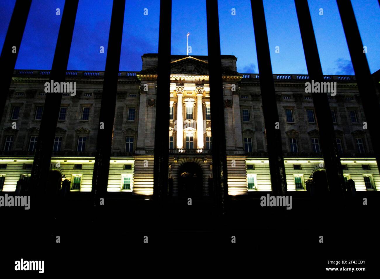 Buckingham Palace London England.evening time .the palace is still under refurbishment while everyone is at Windsor castle and prince Philip in the king Edward hospital  13/3/20121 blitz pictures Stock Photo