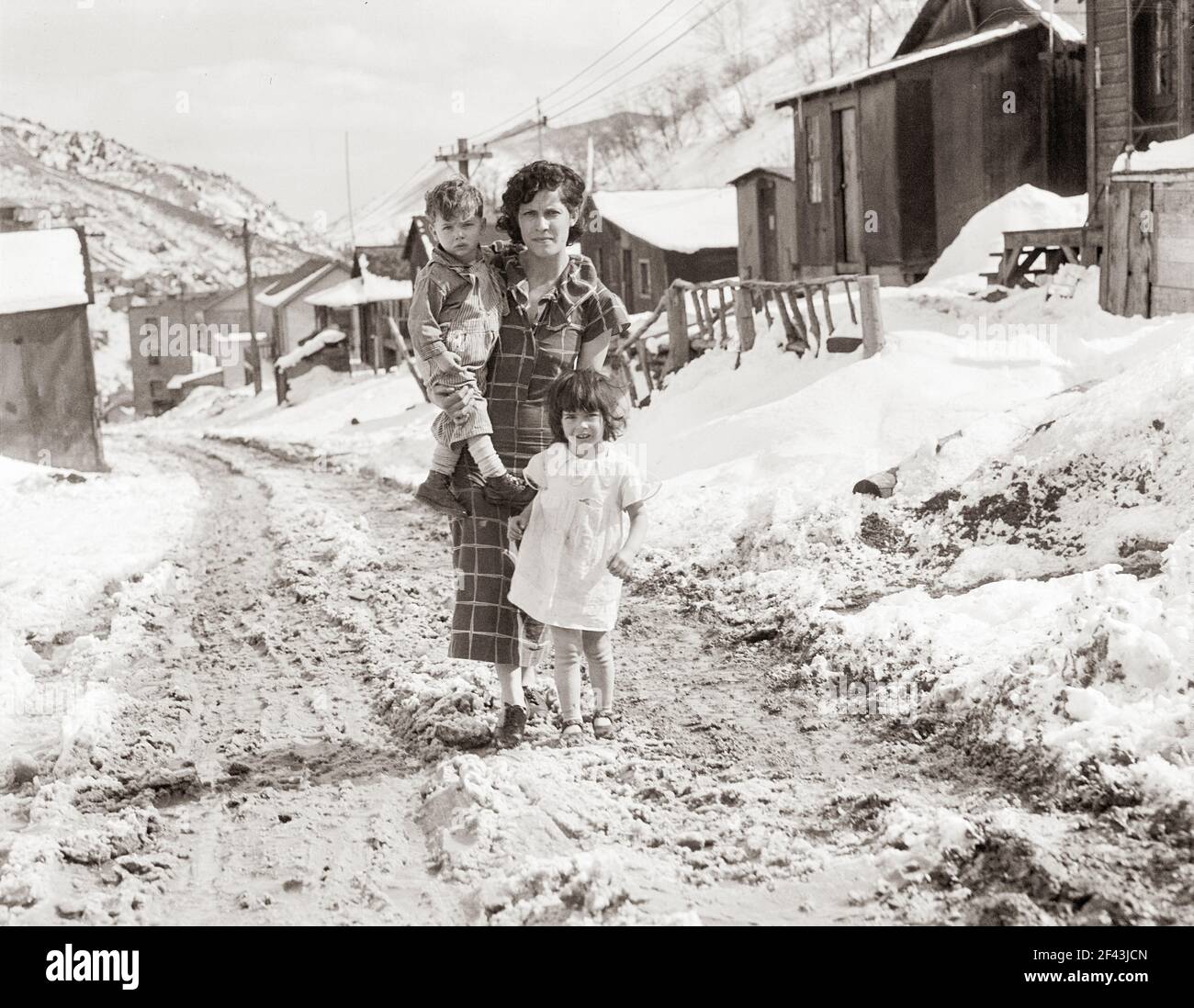 Main street, Utah coal town. Consumers, near Price, Utah. March 1936. Photograph by Dorothea Lange. Stock Photo