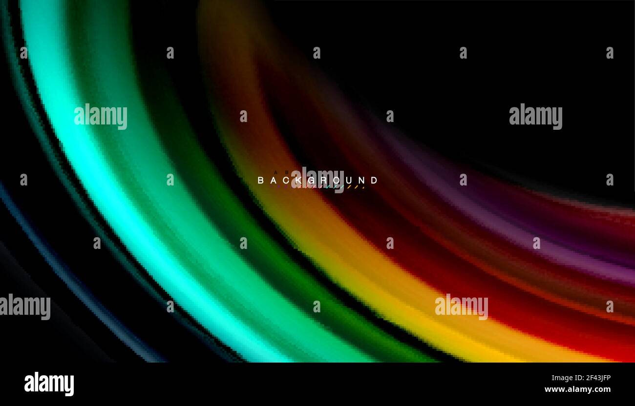 Abstract wave lines fluid rainbow style color stripes on black ...