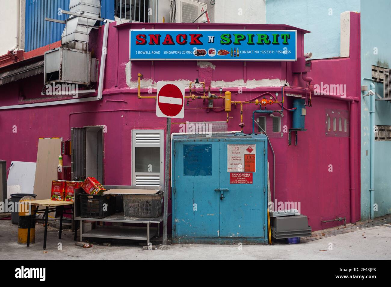 Restaurant Rear Exit 10.03.2021, Singapore, Republic of Singapore, Asia - Rear exit of a ...