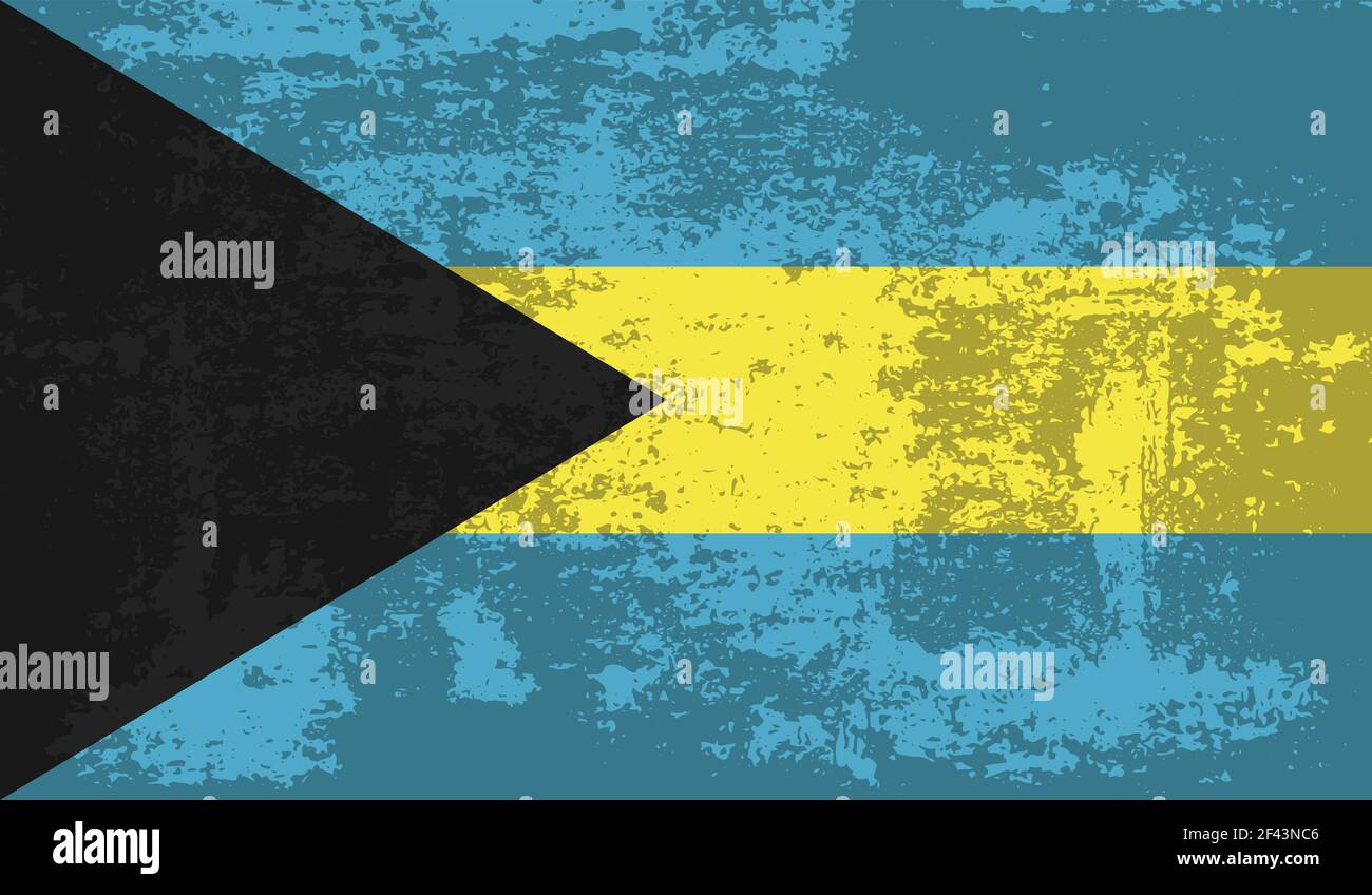 Bahamas flag with waving grunge texture. Vector background. Stock Vector