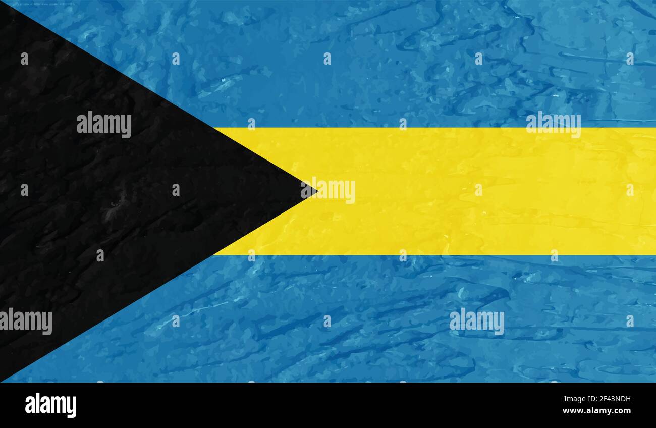 Bahamas flag with waving grunge texture. Vector background. Stock Vector