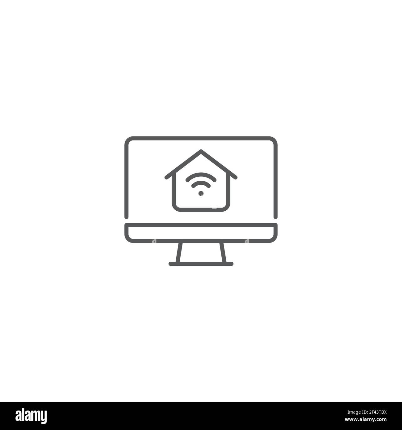 Black line Computer monitor with smart home icon isolated on white ...