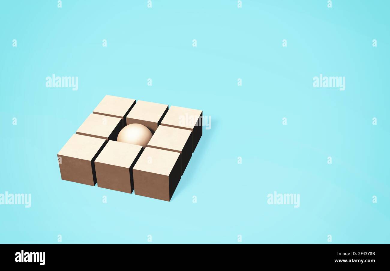 Sphere In A Group Of Cubes On Light Blue Background Outstanding Element Stand Out From The Crowd Concept This Is A 3d Render Illustration Stock Photo Alamy