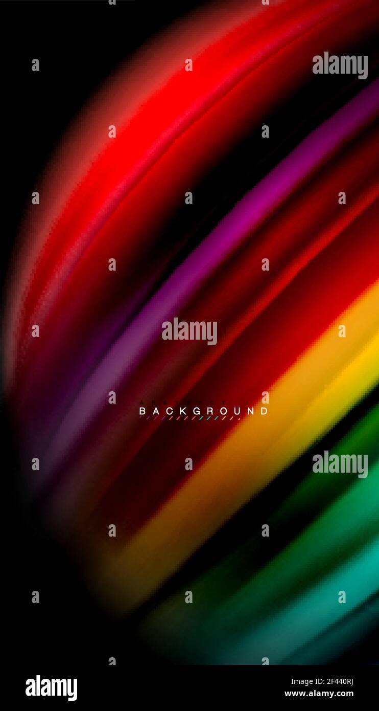 Abstract wave lines fluid rainbow style color stripes on black ...