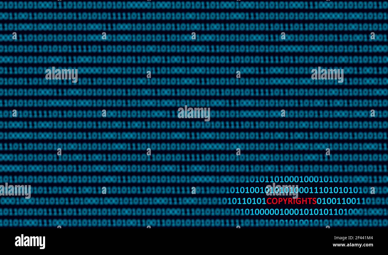 Copyrights detected in binary code. Copyright Detection Property infringements Concept. Copyright auto-detection software concept, Stock Photo