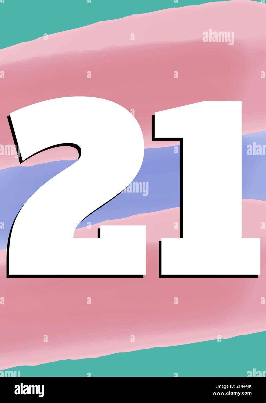 Digitally generated image of 21 number text against multicolor background Stock Photo