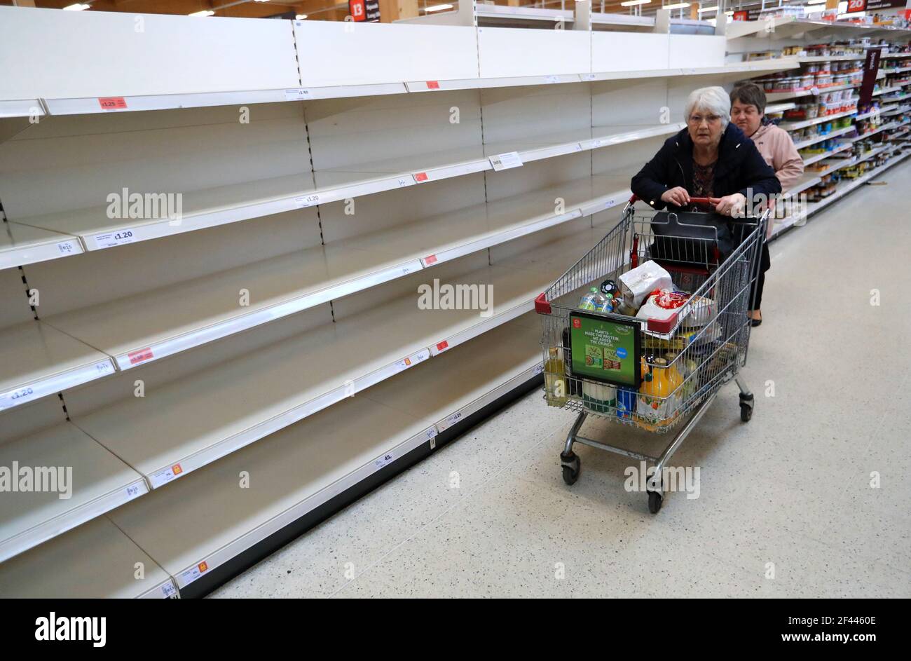 File photo dated 19/03/20 of empty shelves at a Sainsburys. Shopping