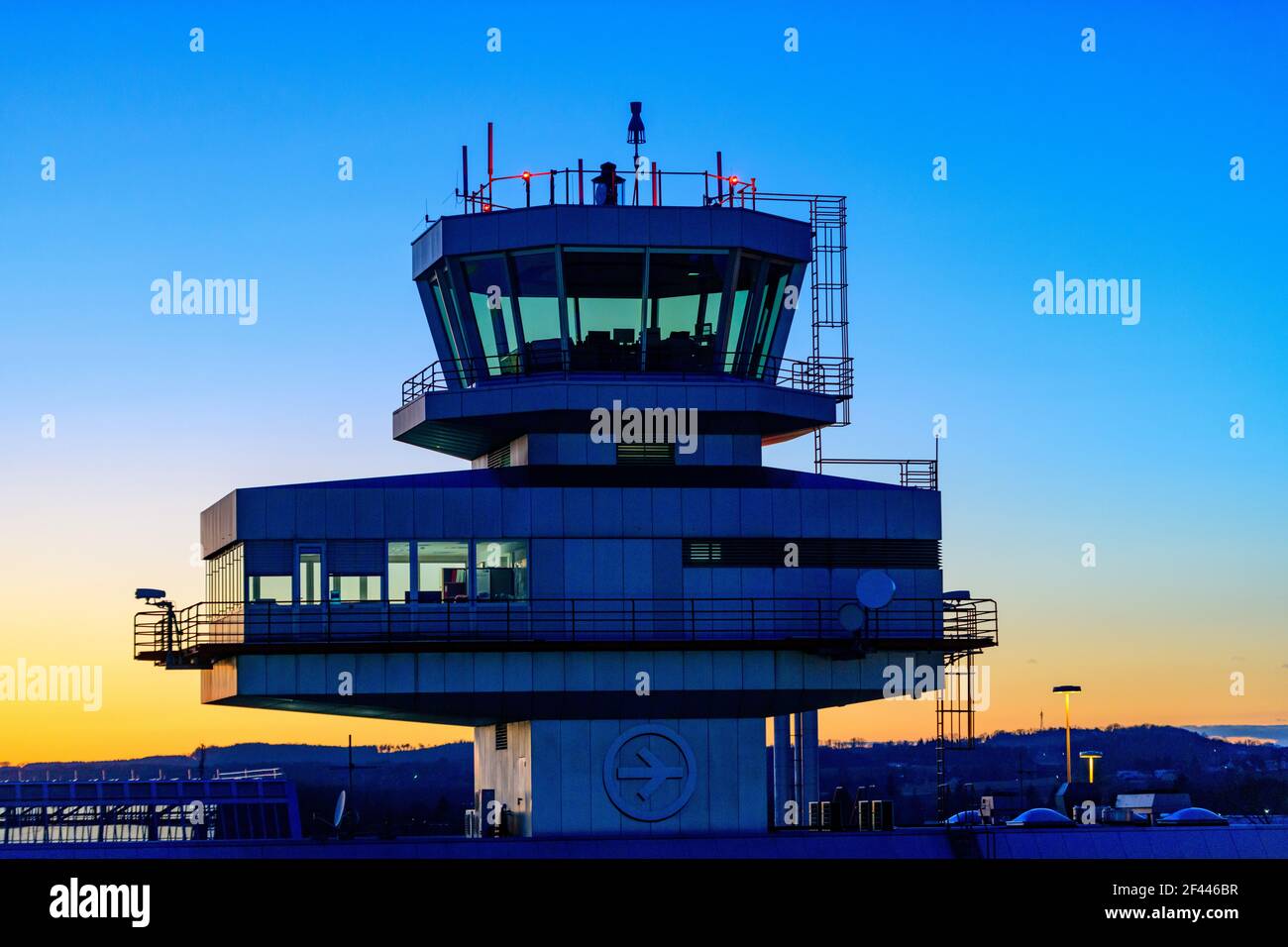 hoersching, austria, 18 feb 2020, tower of the airport of linz Stock ...