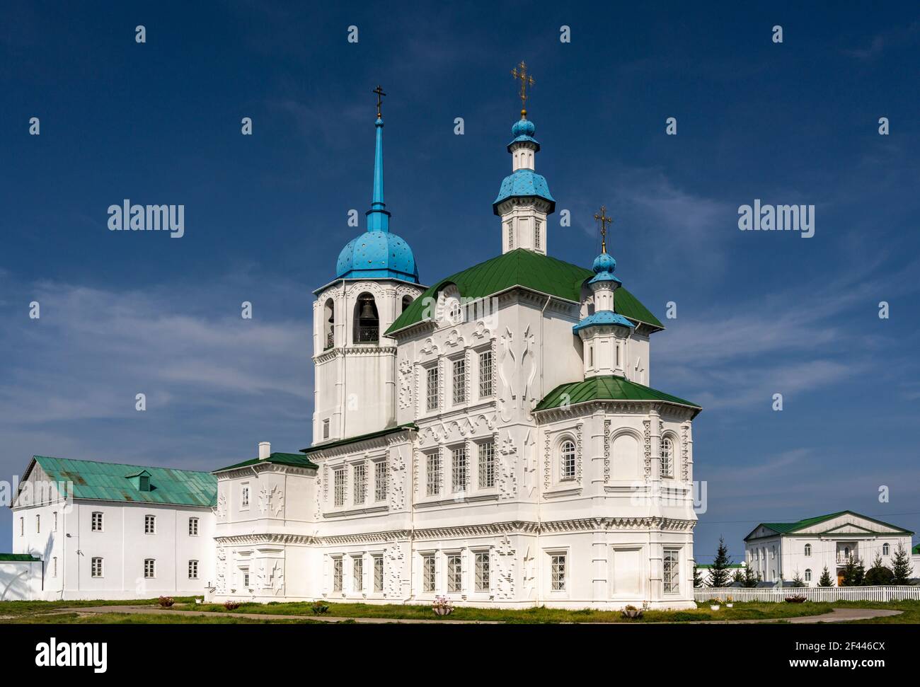 Church of the Spaso-Preobrazhensky Monastery Posolskoye at great Baykal Lake in Russia. Stock Photo