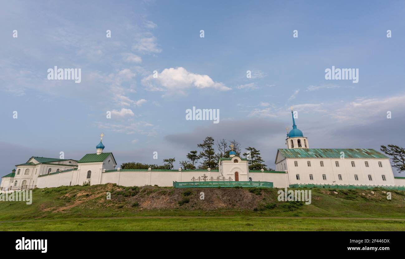 Spaso-Preobrazhensky Monastery Posolskoye at great Baykal Lake in Russia. Stock Photo