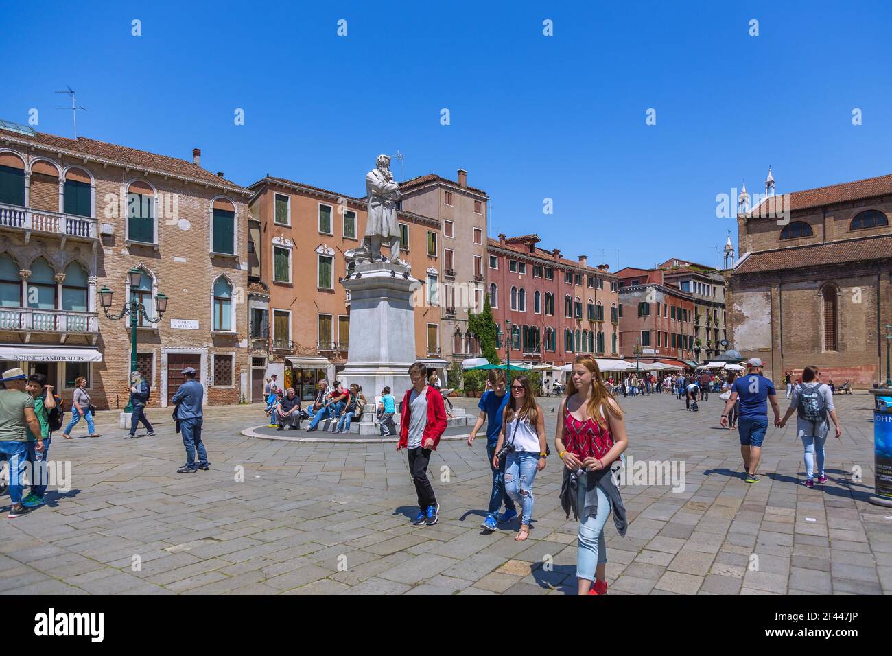 geography / travel, Italy, Venetia, Venice, Campo Santo Stefano, monument Nicolò Tommaseo, (four teena, Additional-Rights-Clearance-Info-Not-Available Stock Photo