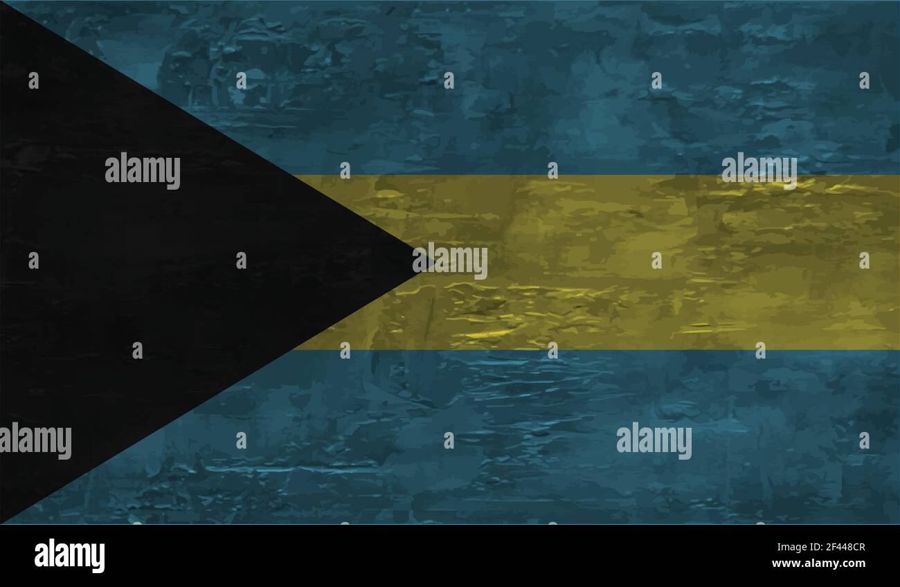 Bahamas flag with waving grunge texture. Vector background. Stock Vector
